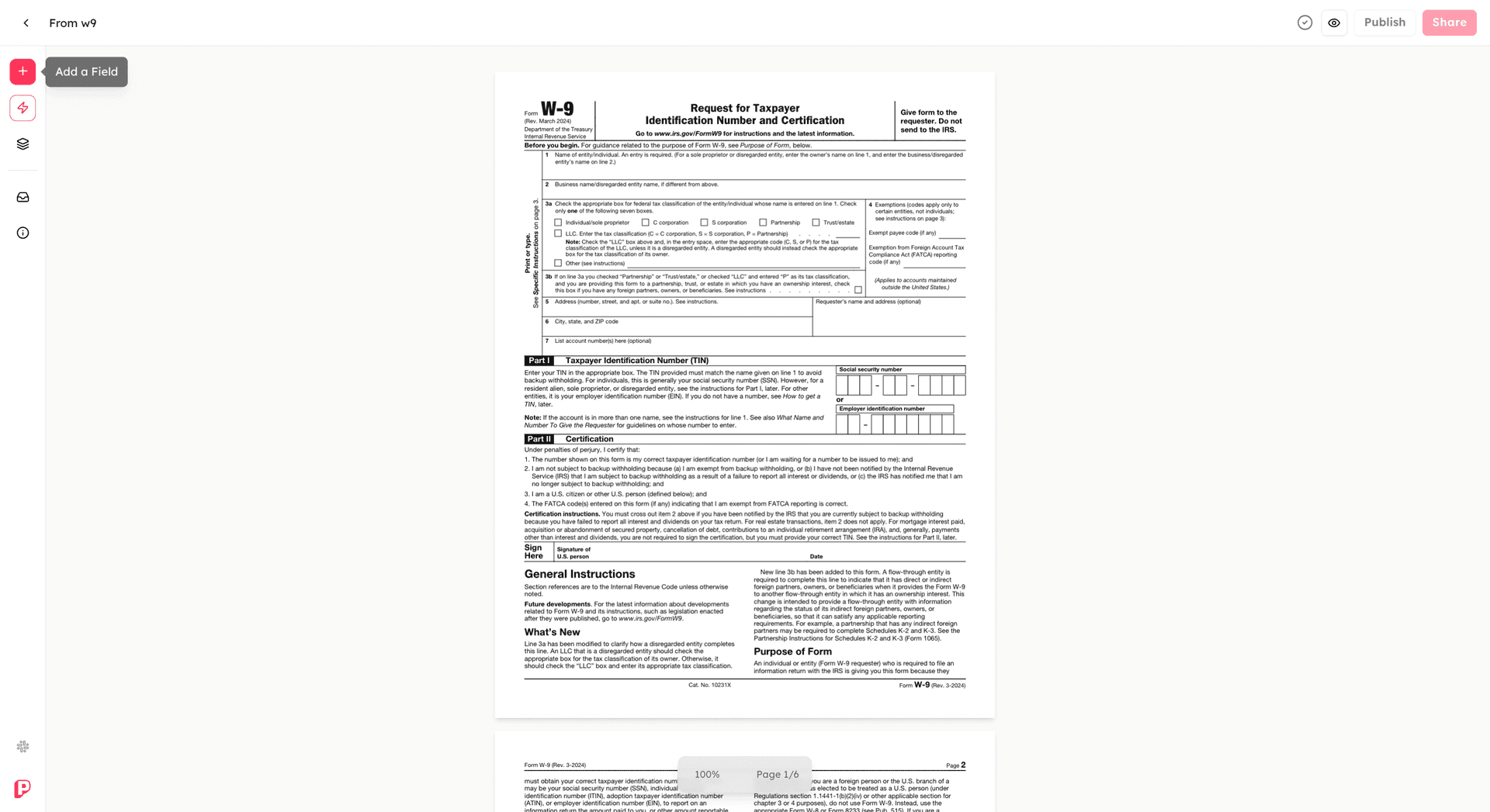 Popform - W9 form editor filled