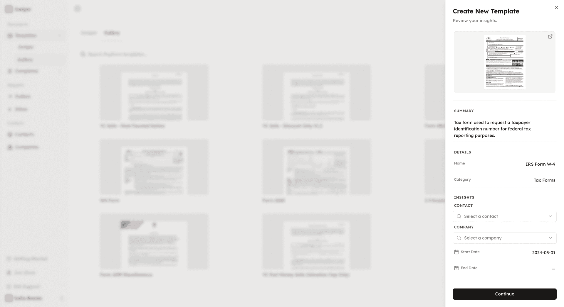 Popform - Create new template